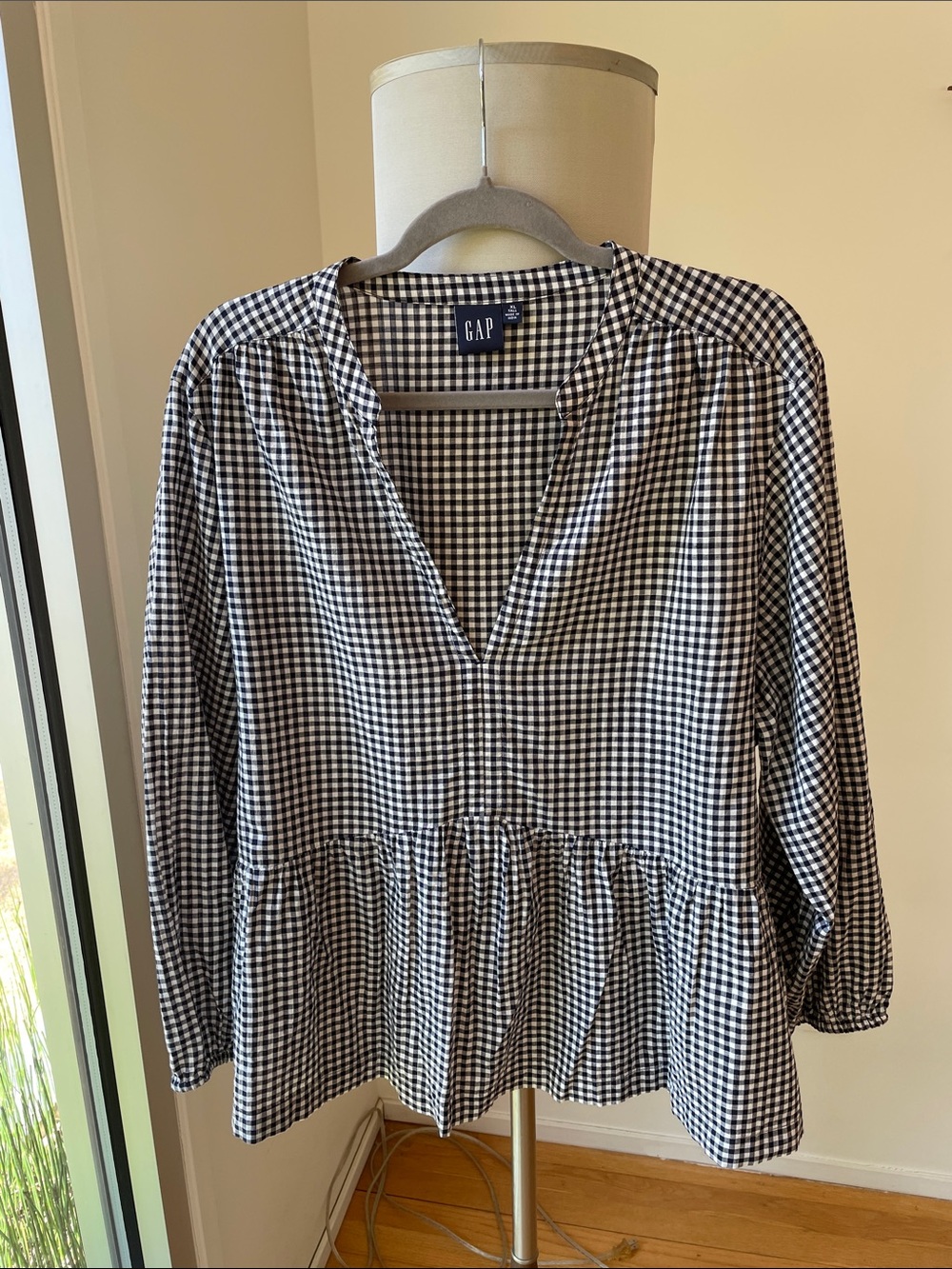 GAP Navy and White Gingham Peplum Tunic